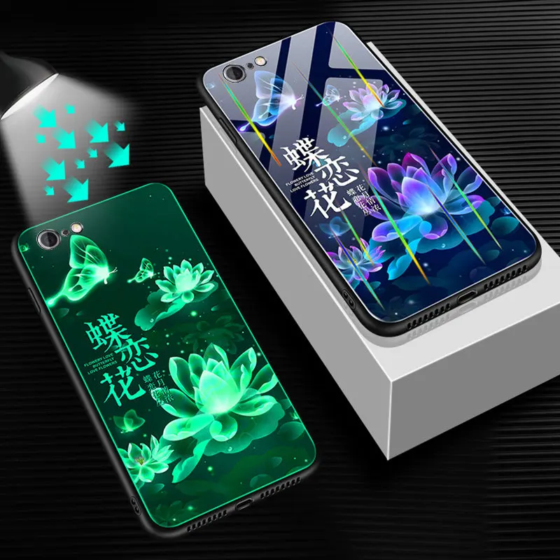 Светящееся Стекло чехол для iPhone 5 5S SE 6 6S 7 8 Plus задняя крышка X XR XS 11 Pro Max 2020