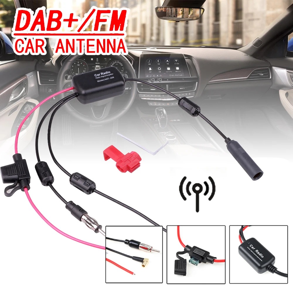 Kebidumei Universal Dab + Car Stereo Antenna Antenna Splitter Cavo Adattatore Amplificatore Di Segnale Radio Antenna Booster Di Segnale Kit Fm/Am