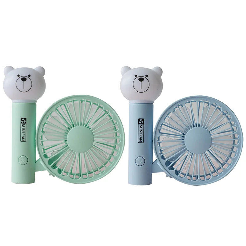 

2 Pcs Portable Handheld Fan Summer Home Small Fan Cute Cartoon Bear Usb Charging Fan Study Table Lamp Fan , Green & Blue