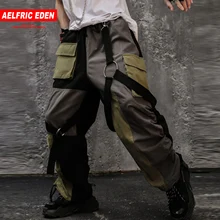 Aelfric Eden Лоскутные карманы ленты шаровары карго Брюки мода харадзюку Повседневная Уличная Мужская джоггеры брюки негабаритных размеров