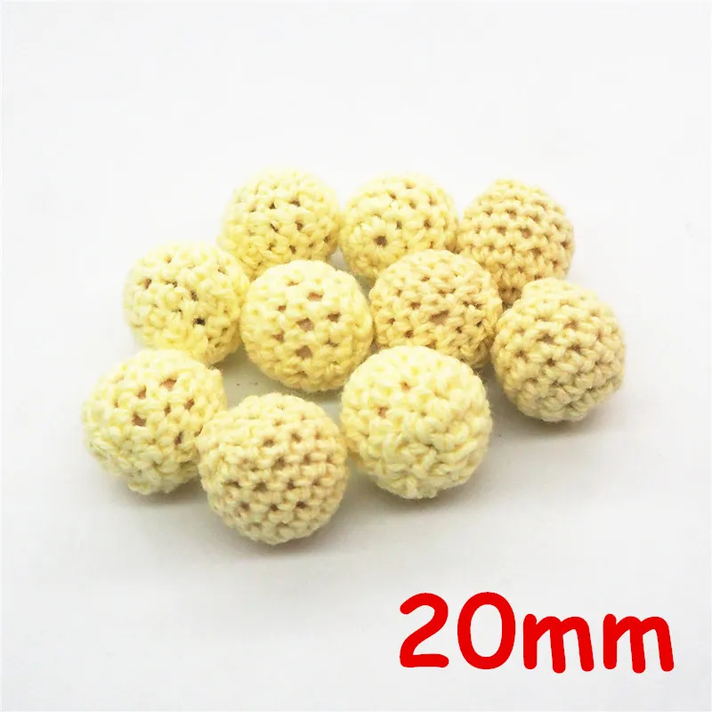 Cream Yellow Chenkai 50 шт. 16 мм 20 мм Круглый Вязание Хлопок крючком деревянные бусины шарики для DIY украшения для прорезания зубов ожерелье игрушка - Цвет: Cream Yellow
