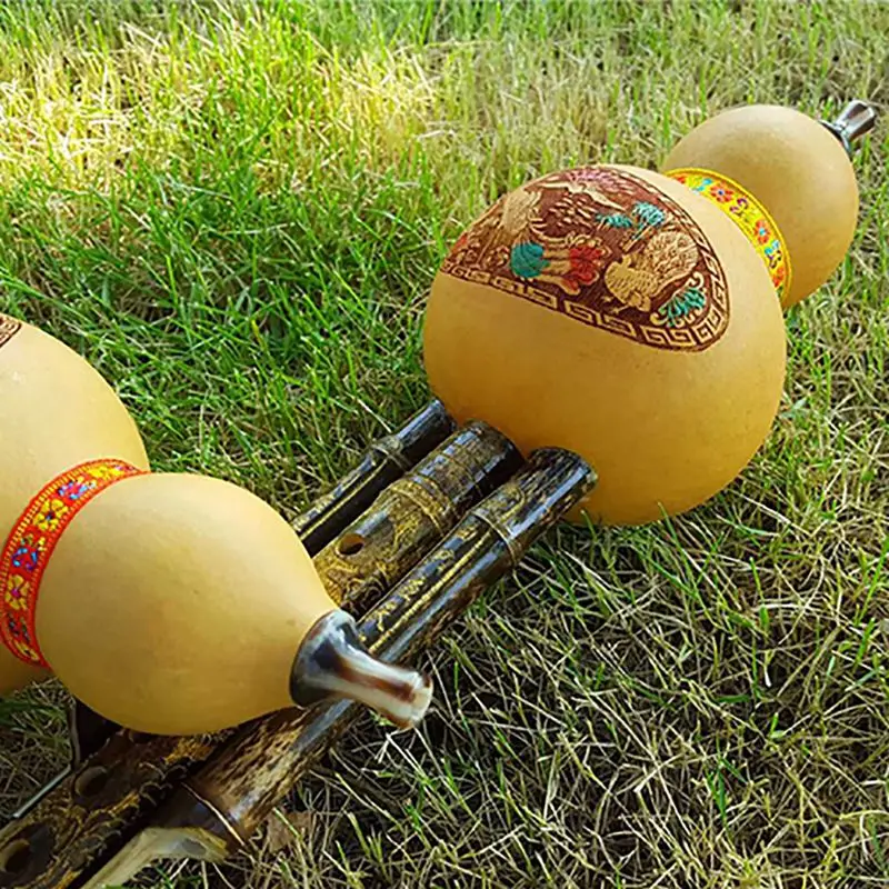 Newest Handmade Chinese Traditional Hulusi Black Bamboo Gourd Cucurbit Flute People Musical Instrument Key C for Beginners