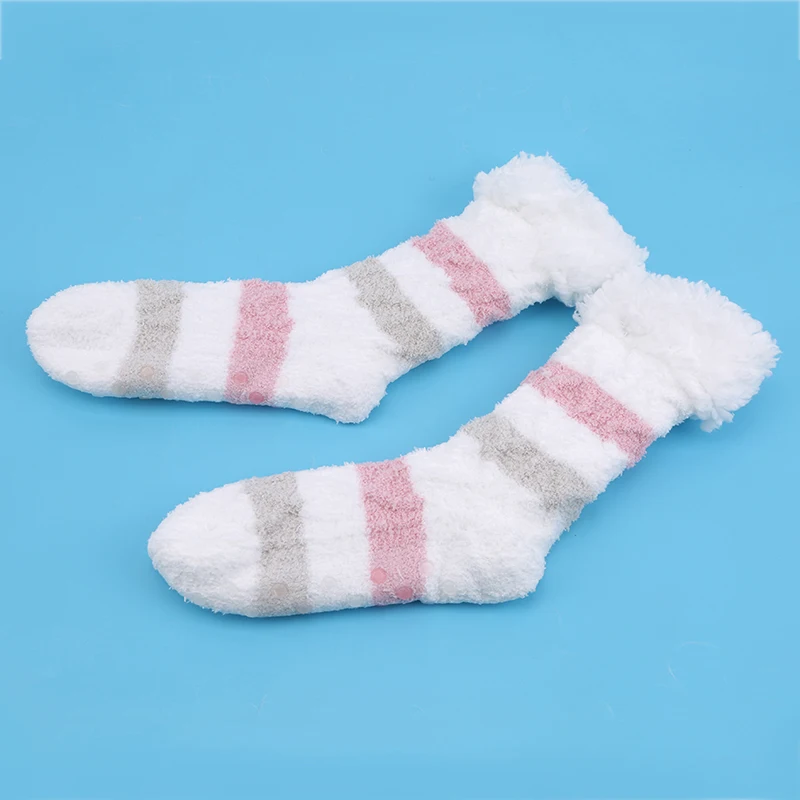 pink coffee striped Удобные Эластичные домашние мягкие носки-тапочки в полоску для женщин и девочек пушистые теплые зимние Дышащие носки различных цветов - Цвет: pink coffee striped