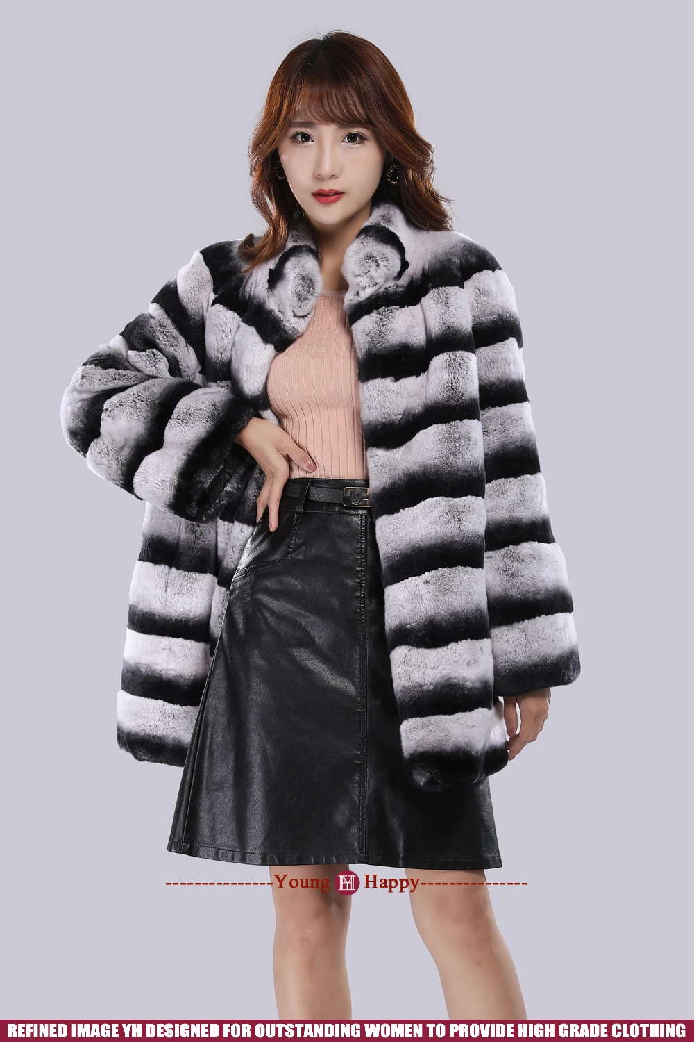 Зимние женские мех шиншиллы пальто толстые в полоску «Зебра», из натурального меха благородного кролика, пальто с длинным рукавом бренд классический Меховая куртка