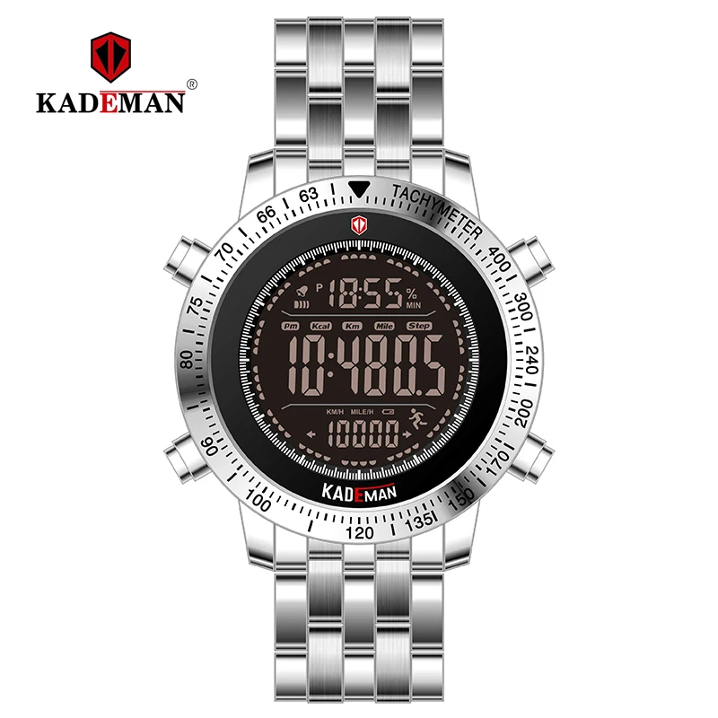 K849-S-S KADEMAN, топ класса люкс, мужские часы, Tech, спортивные, счетчик шагов, цифровые часы, Фирменное Качество, 3 АТМ, полностью стальные, lcd, военные наручные часы - Цвет: K849-S-S