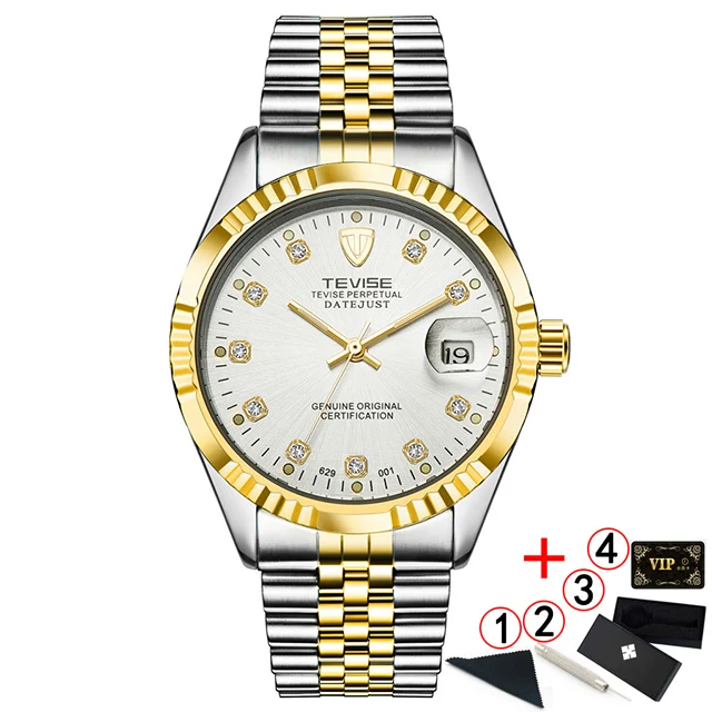 3 gold white box Tevise автоматические механические часы, спортивные роскошные Брендовые мужские часы, деловые наручные часы, мужские часы, Relogio Masculino - Цвет: 3 gold white box
