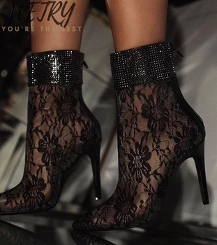 

Women boots Square High Heel winter Shoes Woman Sexy Flower Lace Hollow Peep Toe Gladiator Sandalias Plus Size 36-41