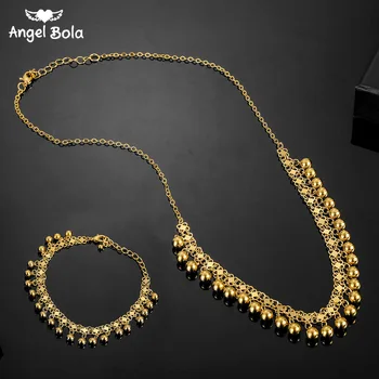 

No Faded Allah Muslim Arabic Islam Necklace Long Gold Beaded Link Chains Turkish Middle East Bracelet Jewelery Set