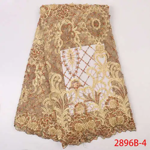 Роскошные африканские кружевные материалы ручной работы модные Tissu красные французские сетчатые кружевные ткани для невесты с бисером кружевные ткани XZ2896B-3 - Цвет: 2896B- 4