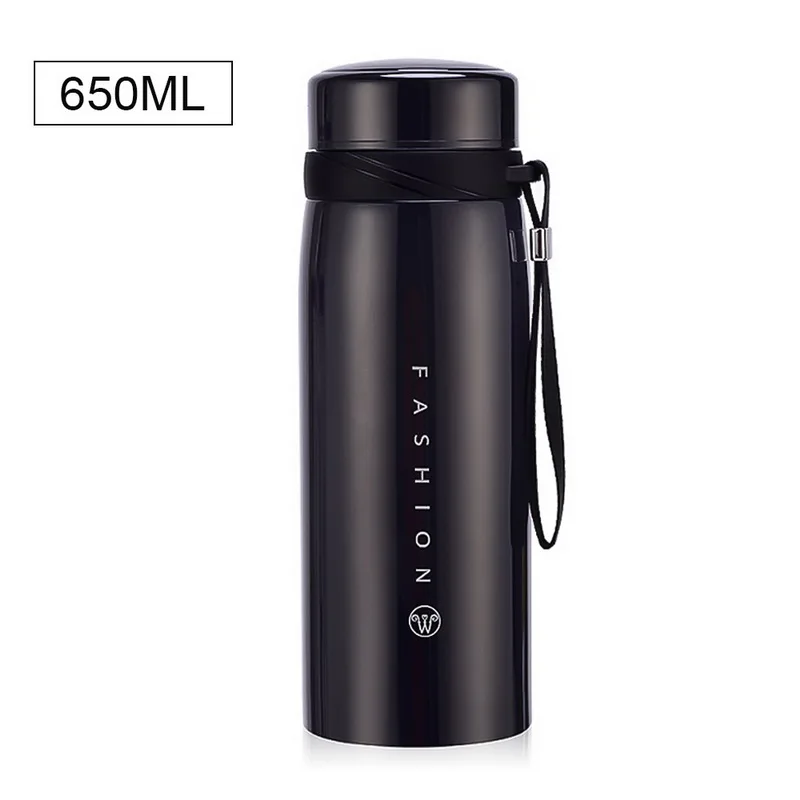 black B 500/650/900/1100 мл Портативный вакуумная фляжка-термос бутылка Нержавеющая сталь стакан с герметизацией бутылки с водой для офиса кружка для чая кофе - Цвет: black B