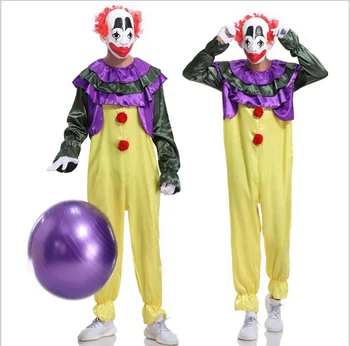 

Womens Mens Clown Circus Carnival Adult Outfit Hooped Fancy Dress Costume M--XL SM1928