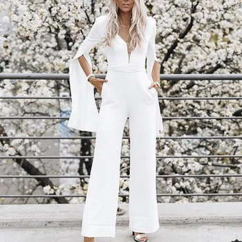 

Rompers Womens Jumpsuit Plus Size Boho White Overalls Clothing Formal Elegant Salopette Femme Long Pants For Women 2019 Macacao