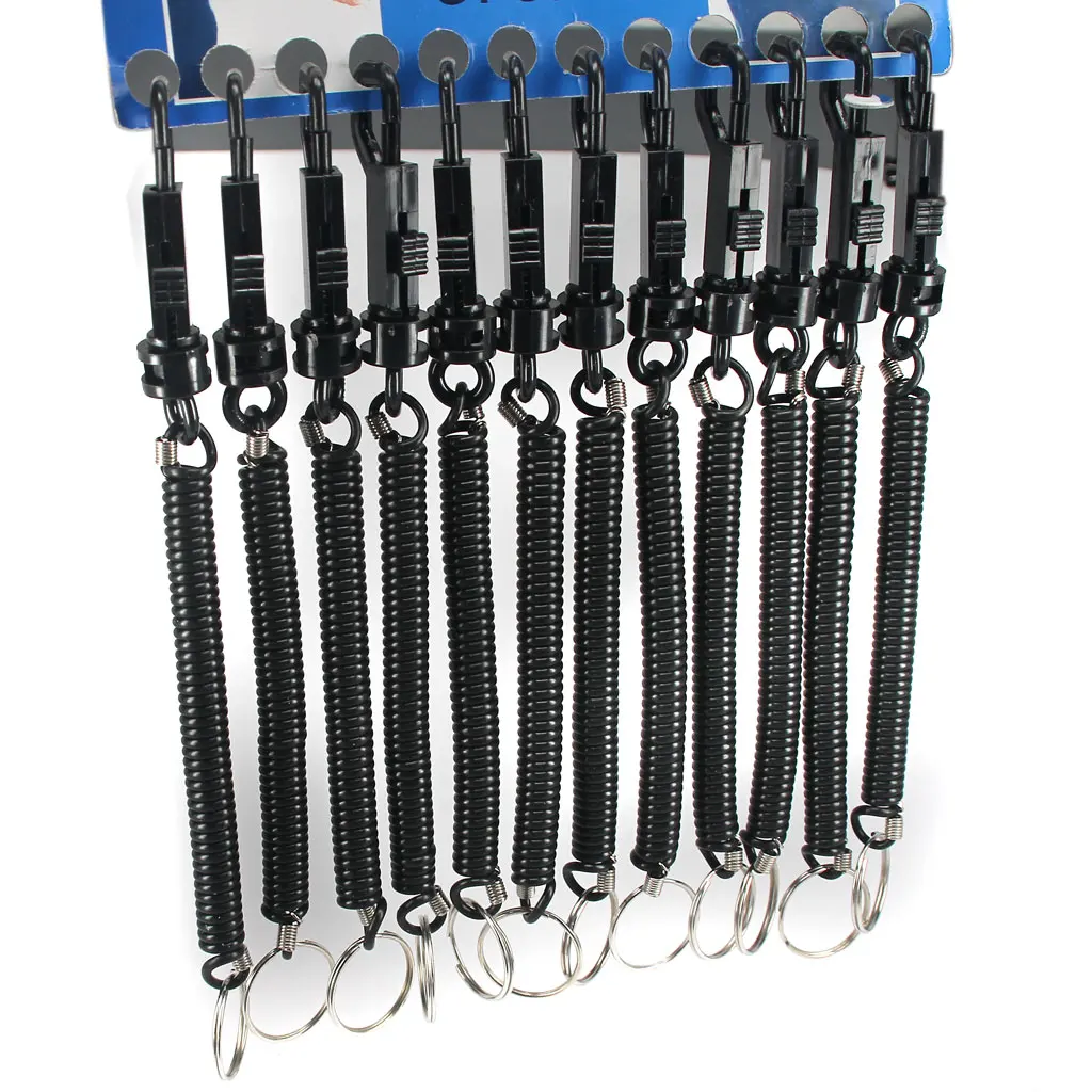 12Pcs Black Spiral Stretch Springy Coiled Keyring Retractable Key Chain