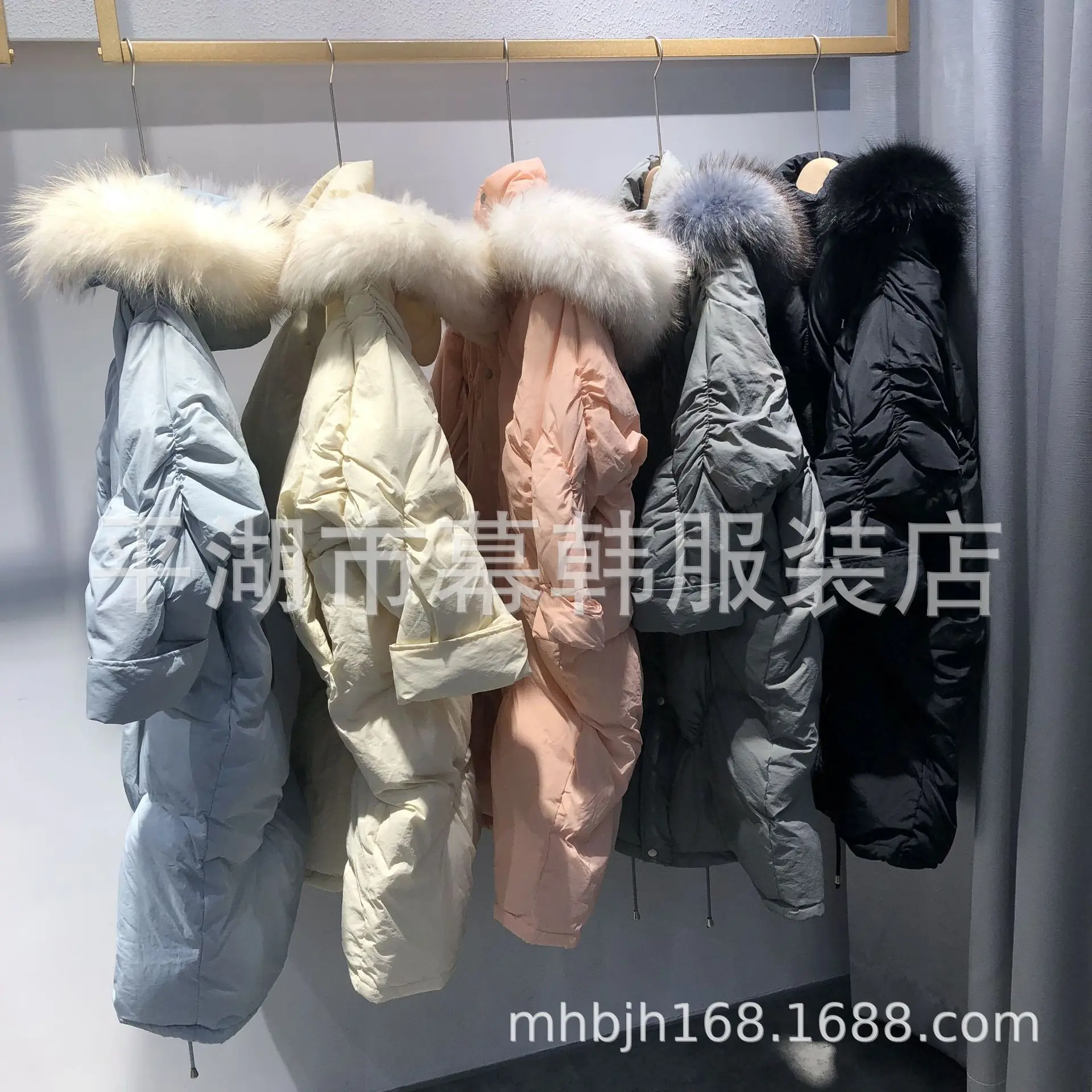Dongdaemun,, стиль, корейский стиль, с капюшоном, большой меховой воротник, длинный, выше колена, пуховик, женское, зимнее, плотное, теплое пальто