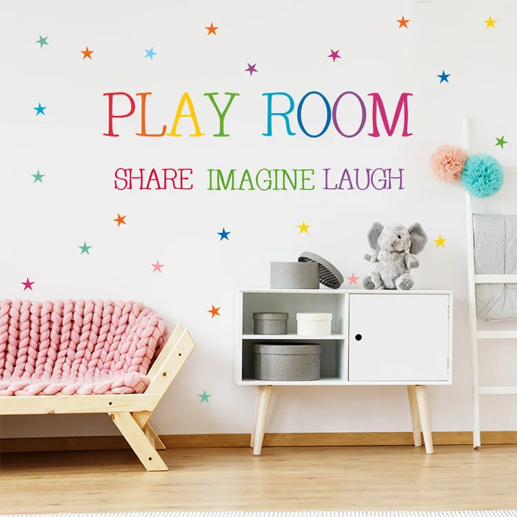 Цветной узор, Настенная Наклейка для детской комнаты, декоративные обои для спальни, английские пословицы, съемная наклейка s