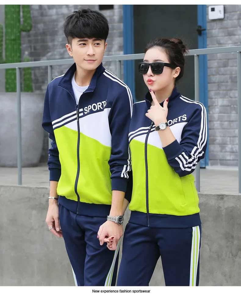 Spring Men Women Sportswear Tracksuit Stripe Printed Zip Up Jacket Sweatshirt+pant Lovers Running Jogging casual Set Sport Suit