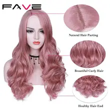 FAVE Премиум длинный синтетический парик объемная волна Ombre Цвет боковая часть Сакура розовый фиолетовый с челкой вечерние косплей для женщин парики