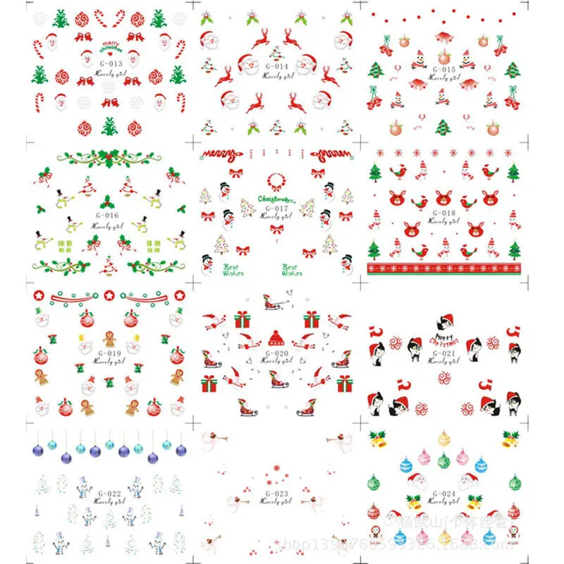 12 шт/1 лист 3D Рождественские наклейки для ногтей рождественские Санты Снеговики деревья снежинки наклейки для ногтей DIY клей маникюрные советы