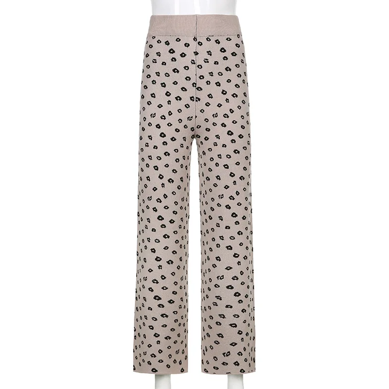 

Summer irregular print high-waist straight-leg pants women's knitted trousers