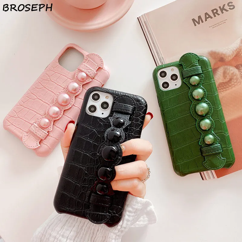 Роскошный Жемчужный чехол на запястье для iPhone 7 8 Plus X XR XS Max чехлы из мягкой кожи 11
