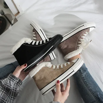 

JINTOHO Winter High-top Sneakers Plus Velvet Warm Women's Canvas Shoes Ankle Snow Boots Booties Classic Hiking Shoes Woman 981-1