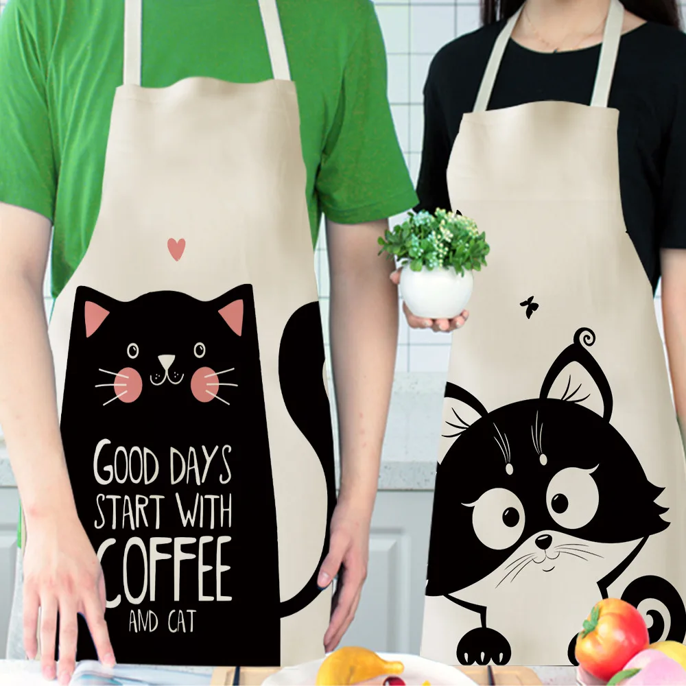 21 Patterns Cute Cartoon Cat Linen Apron Kids Family Game Diy Sleeveless Aprons Home Household Kitchen Apron for Women Washable
