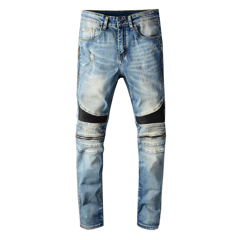 2020 Newly Designer Fashion Men Jeans Blue Slim Fit Zipper Spliced Punk Pants Hip Hop Ripped Jeans Men Streetwear Biker Jeans 2020 Newly Designer Fashion Men Jeans Blue Slim Fit Zipper Spliced Punk Pants Hip Hop Ripped Jeans Men Streetwear Biker Jeans