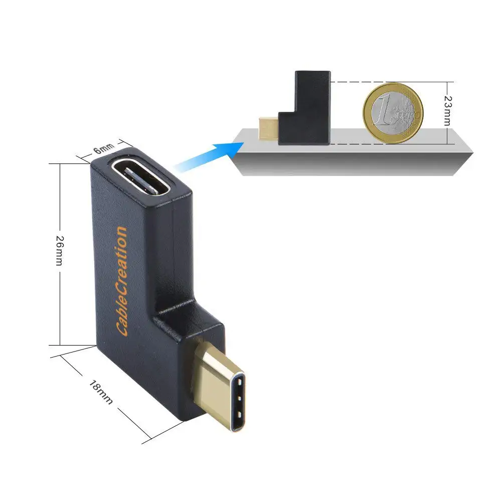USB C адаптер «Папа-мама», правый и левый Угловой 90 градусов USB 3,1 type C папа-мама удлинитель(3A/10G