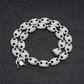 

AGLOVER Hip-hop Full Rhinestone 13mm Bling Ice Out Crystal Miami Zircon Pig Nose Pendant For Men's Necklace 8-24 Inches Jewelry