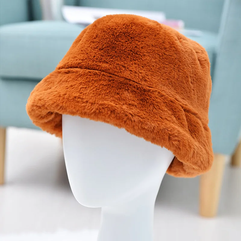 Elegant Solid Wool Outdoor Hat Women Coral Fleece Bucket Hat Cute Winter Autumn Keep Warm Korean Streetwear Cap Round Bow