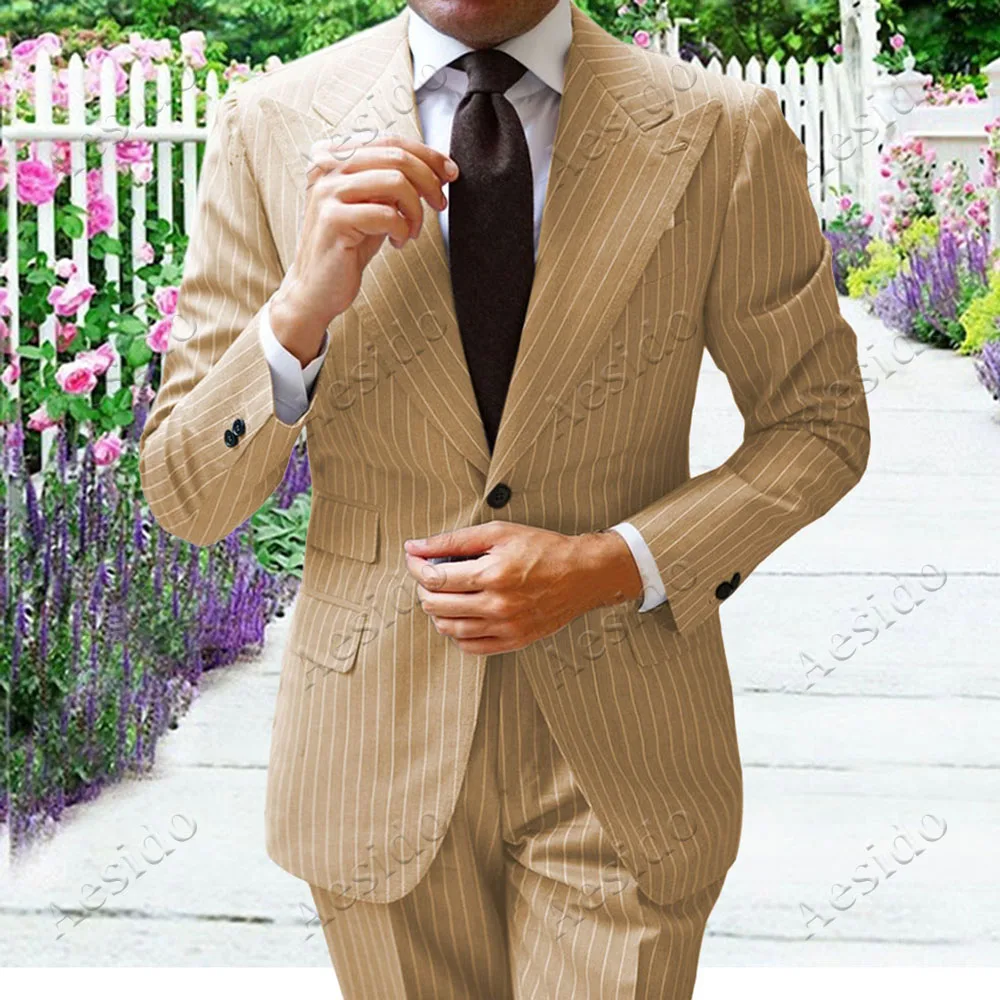Aesido формальные мужские костюмы Slim Fit 2 шт. выпускные смокинги Классический Полосатый деловой костюм пиджак блейзер брюки для Свадебные, для жениха