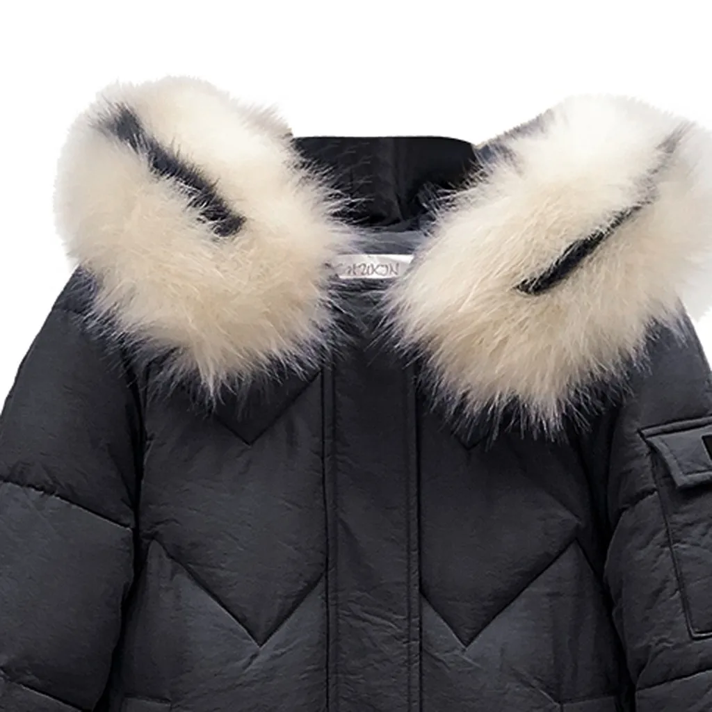 Women Down Jacket With Fur Hooded Long Coat Cotton Padded Warm Parka Womens Parkas Warm Hooded Women Outerwear Parka