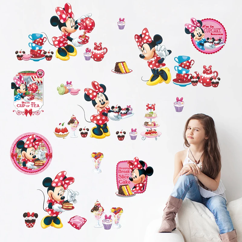 Cartoon Disney Minnie Mouse Cupcake Heaven Wall Stickers For Kids Room Home Decor Girl's Bedroom Wall PVC Mural Art DIY Decals Cartoon Disney Minnie Mouse Cupcake Heaven Wall Stickers For Kids Room Home Decor Girl's Bedroom Wall PVC Mural Art DIY Decals