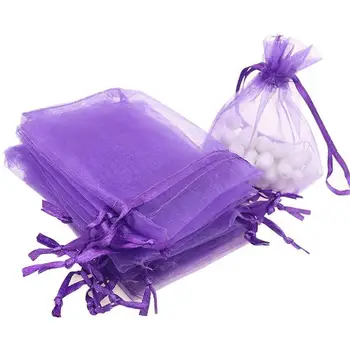 

10pcs Wedding Thin Mesh Gift Bag Drawstring Design Yarn Pouch Party Solid Color Candy Favor Bag