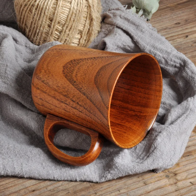 Деревянная чашка из натурального дерева в стиле ретро, деревянная чашка из ели ручной работы, деревянные кофейные пивные кружки с ручкой, деревянная чашка с изоляцией
