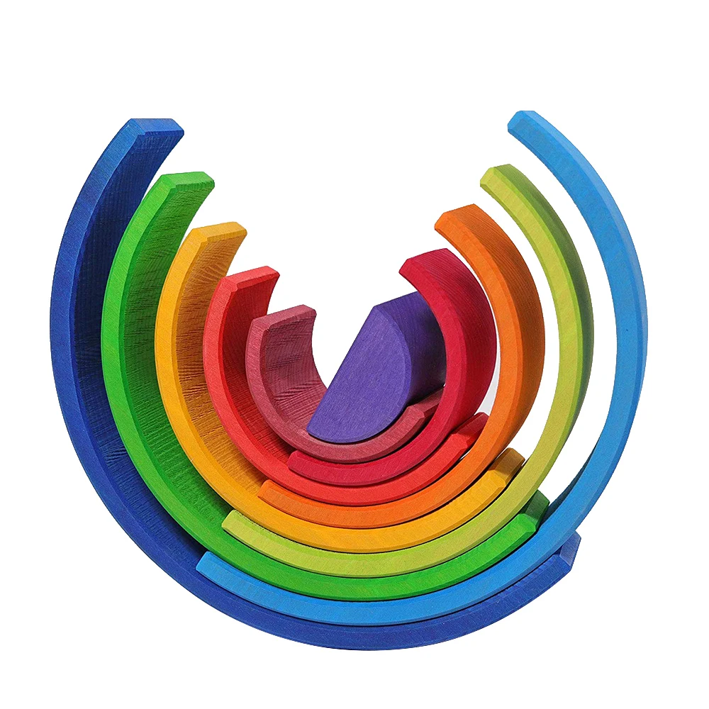 

10Pcs Wooden Rainbow Blocks Toys Assembly Building Blocks For Kid Rainbow Building Blocks Montessori Educational Wooden Toy