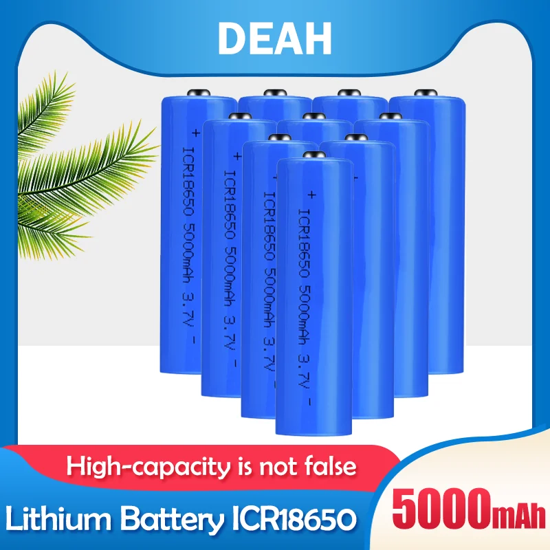 10-20PCS Real Capacity 3.7V 18650 5000mah Lithium Rechargeable Battery ICR18650 with Pointed (No PCB) batteries For Flashlight |