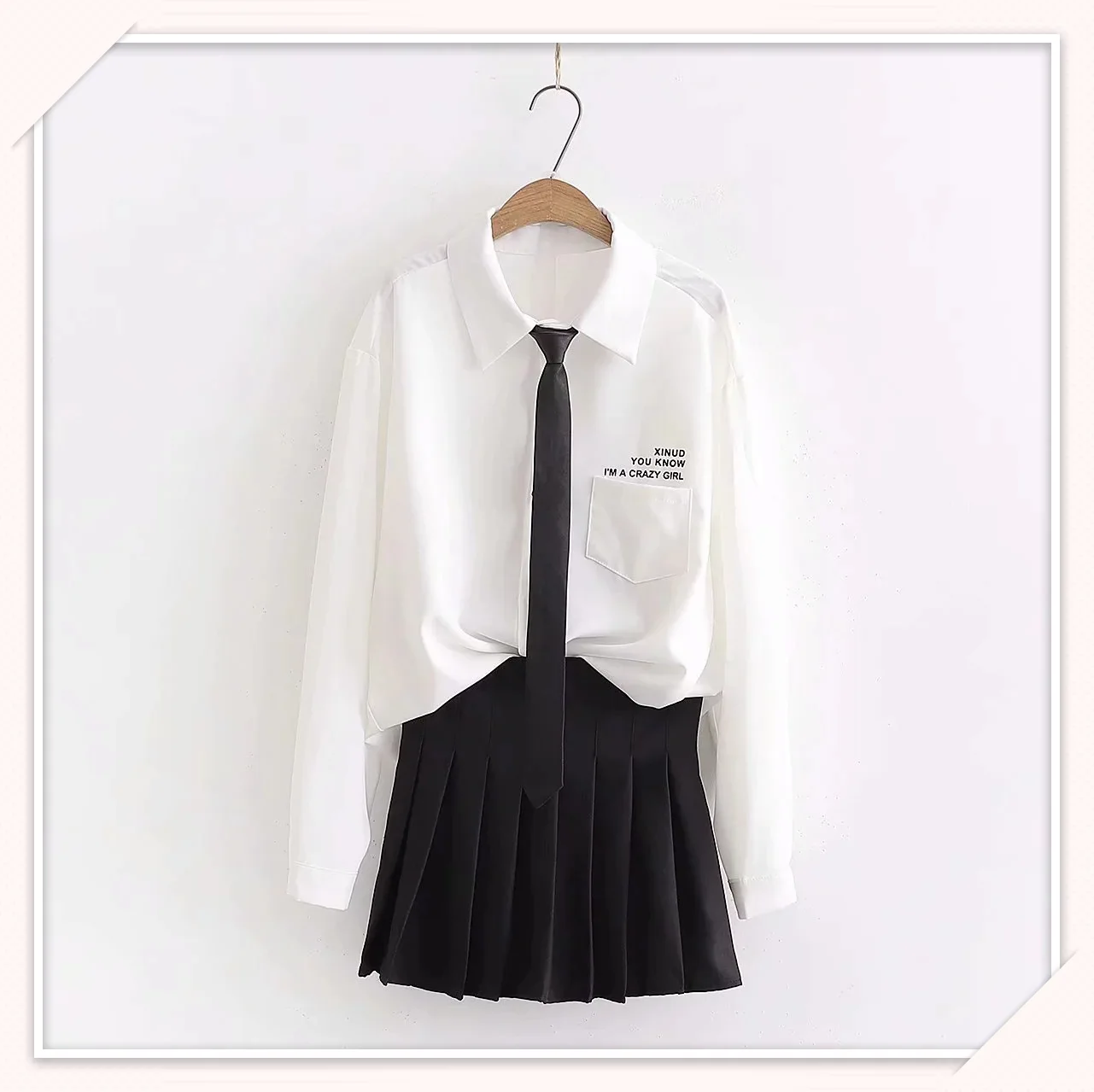 

Japanese-style Mori Girl Line 19 Early Autumn New Style Sweet Elegant Casual Printed Letter Long Sleeve Collar Shirt Pleated Ski