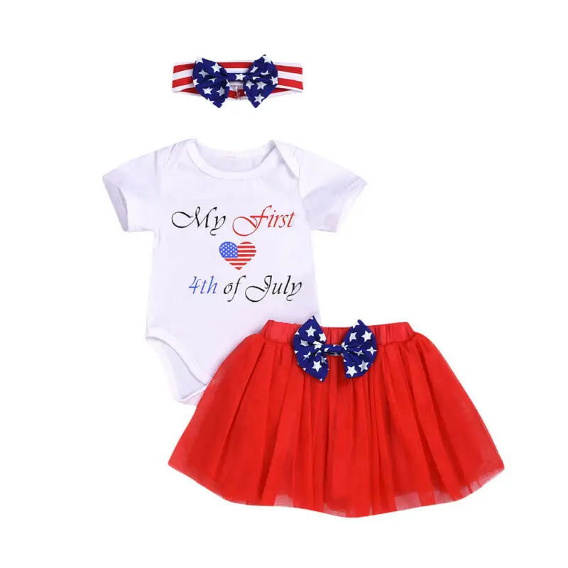 Pudcoco/комплект одежды для маленьких девочек с надписью My First 4th Of July топ короткими