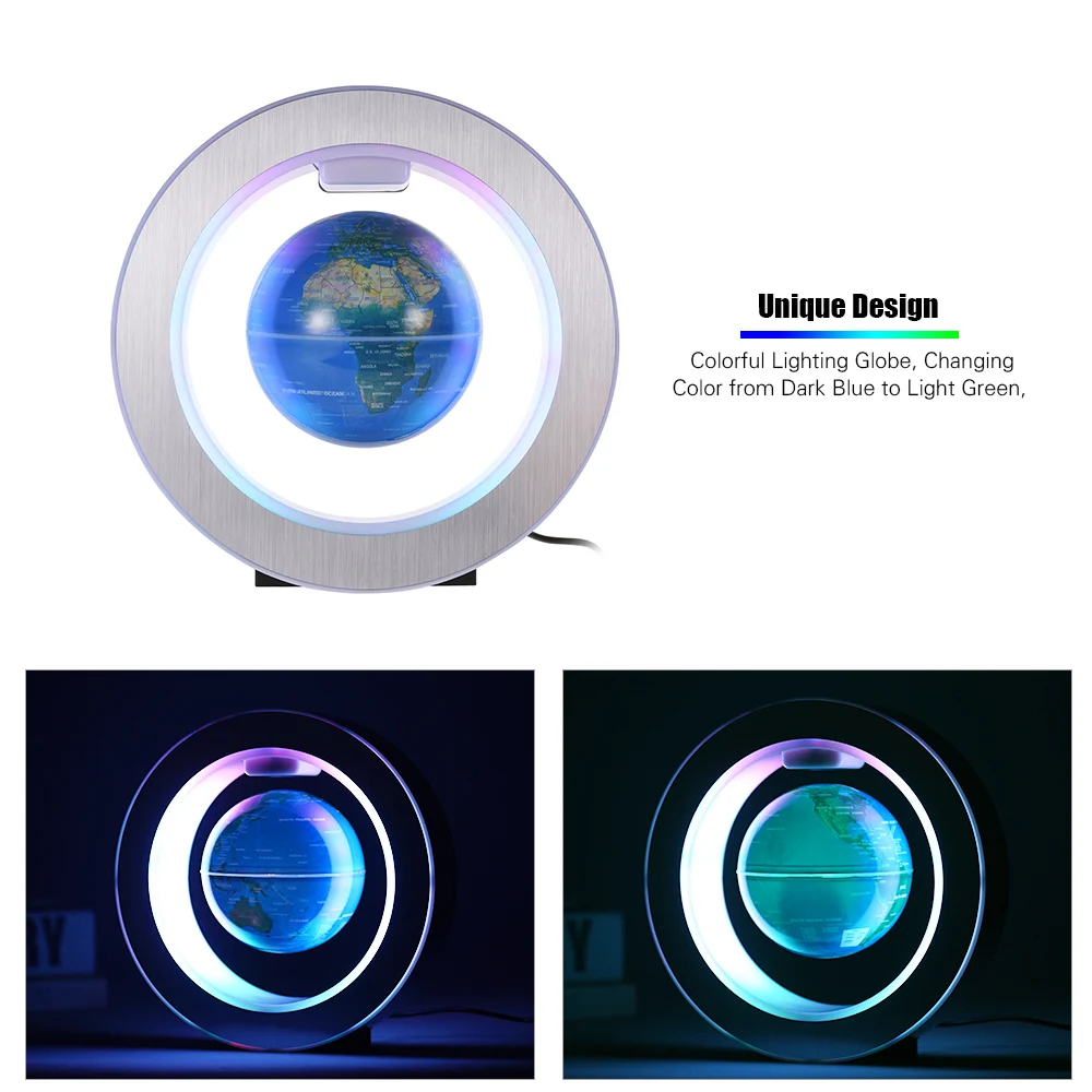 

4 Inch Magnetic Levitation Floating Globe Colorful Lighting Blue Earth Globe with LED Color Light Circular Base for Decoration