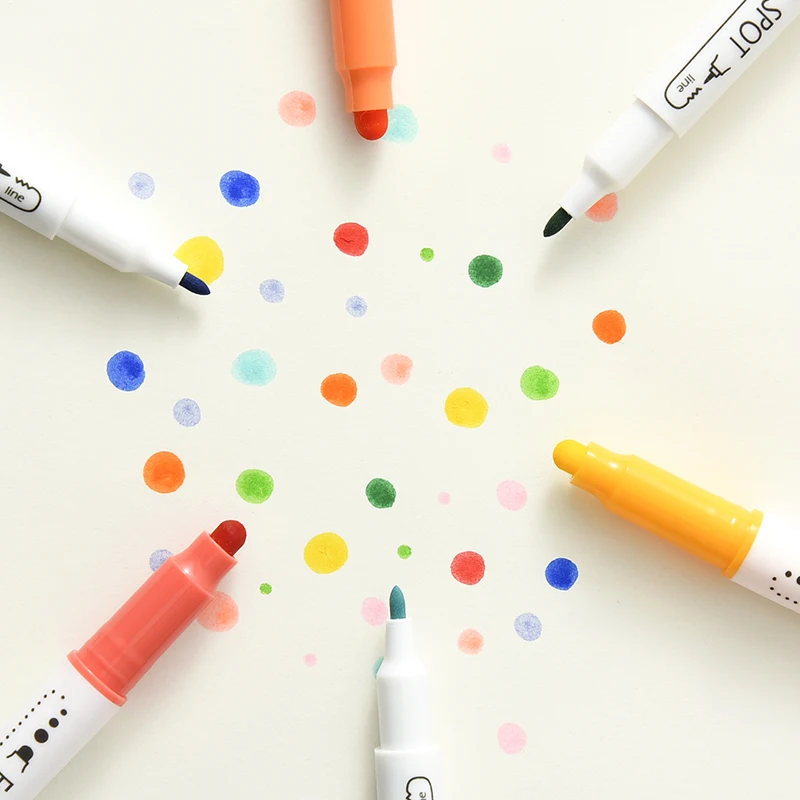 Highlighter Marker Creative Dot Marker Highlighters Novelty Colored Dotted Art Markers Dual-Tip Journaling Drawing Highlighters 6 12 24 Colors