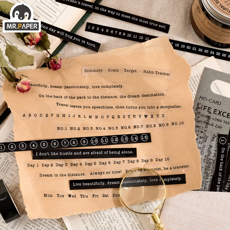 Mr.paper 8 Design Strip Sticker Pack Life Excerpt Series Scrapbook Planner Decoration Stationery Sticker