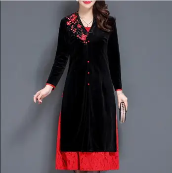 

2 Pieces New High Quality Autumn Winter Fashion Dress Mid Old Age Women Clothing Plus Size Set Suit Slim Mother Embroidery Flora