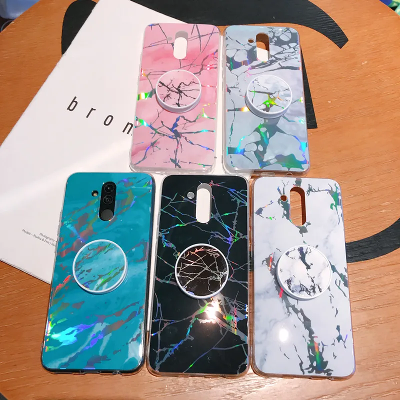 Мраморный лазерный чехол для huawei Honor 10 P30 Pro mate 20 7C Pro lite Y5 Prime Y6 7A Nova 3i 3 2i со складной держатель чехол
