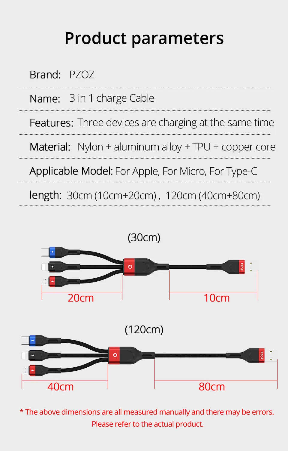 PZOZ 3 в 1 USB кабель для iphone Xiaomi Sunung Micro usb type C кабель для зарядного устройства type-c кабель для быстрой зарядки кабель для зарядного устройства