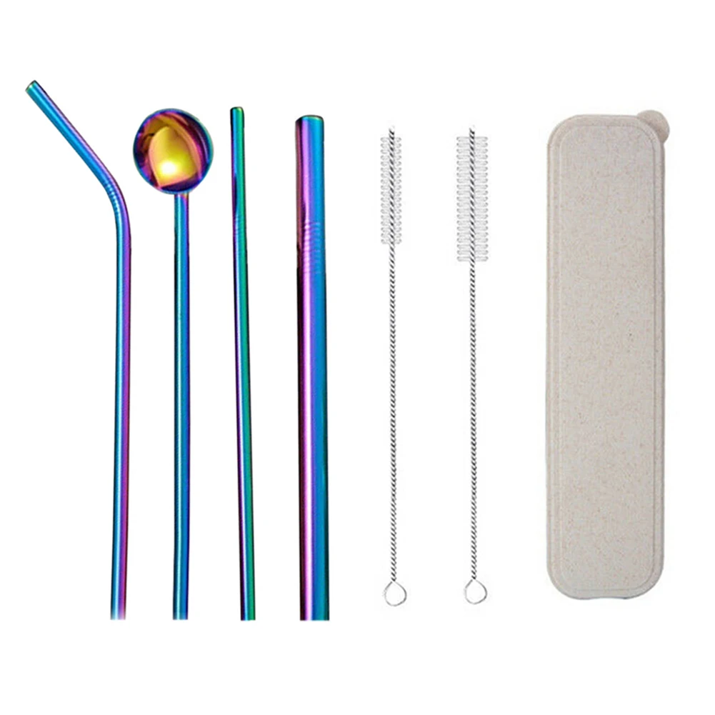 4Pcs Reusable Bent Straight Drinking Straws Stainless Steel Party Bar Accessory