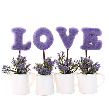 

LOVE Mini Artificial Plants Set Small Potted Plants Simulation Flower Pots Home Table Window Decor Wedding Supplies (Purple)
