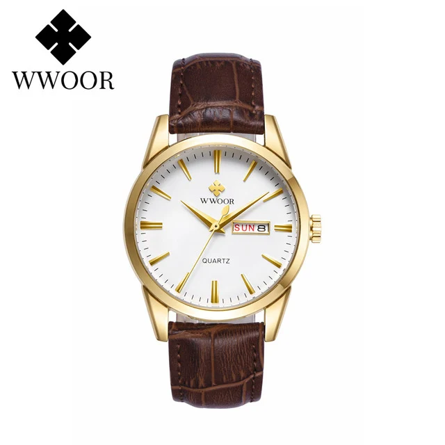 Watches Men WWOOR Brand Casual Simple Men's Quartz Clock Rose Gold Square Waterproof Week Display Wristwatches Relogio Masculino 