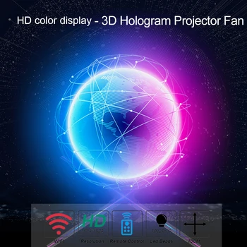 

3D Hologram Projector Fan WiFi Holographic Light Display Player 4 Blades Design 1022pcs Led Beads with Remote Control Bracket