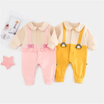 

2020 Newborn Fake Two Cute Penguin Baby Romper Fashion bow baby Onesies Cotton Long Sleeve Boy Girls Infant Body Jumpsuit